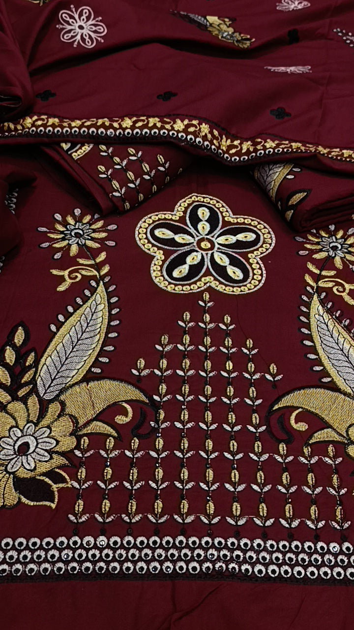 3pc lafafiya mehroon dhanak