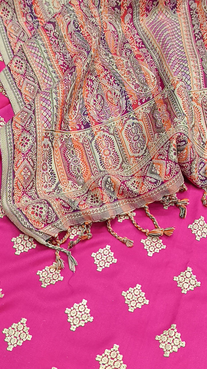3pc pink rajwadi Kashmir dhankh