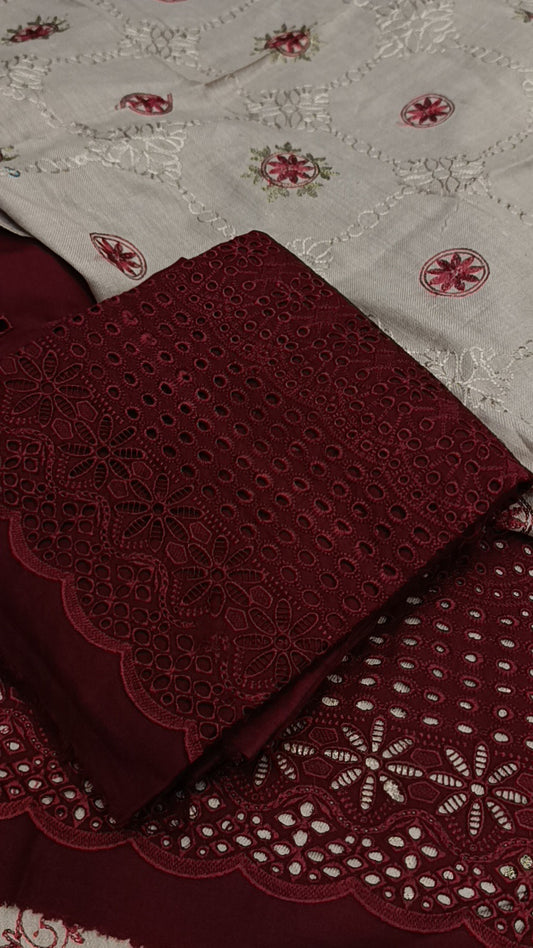 3pc khadija mehroon dhankh