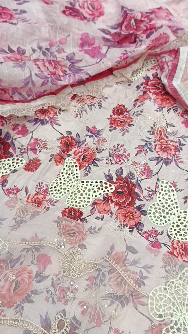 3pc pink  lawn duppata butterfly sale