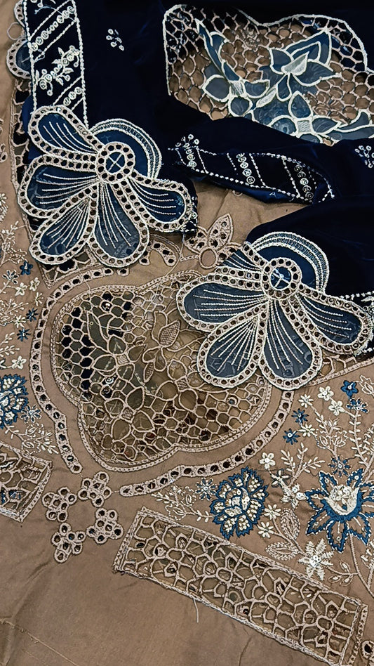 3pc Rani jora blue skin micro shawl valvet