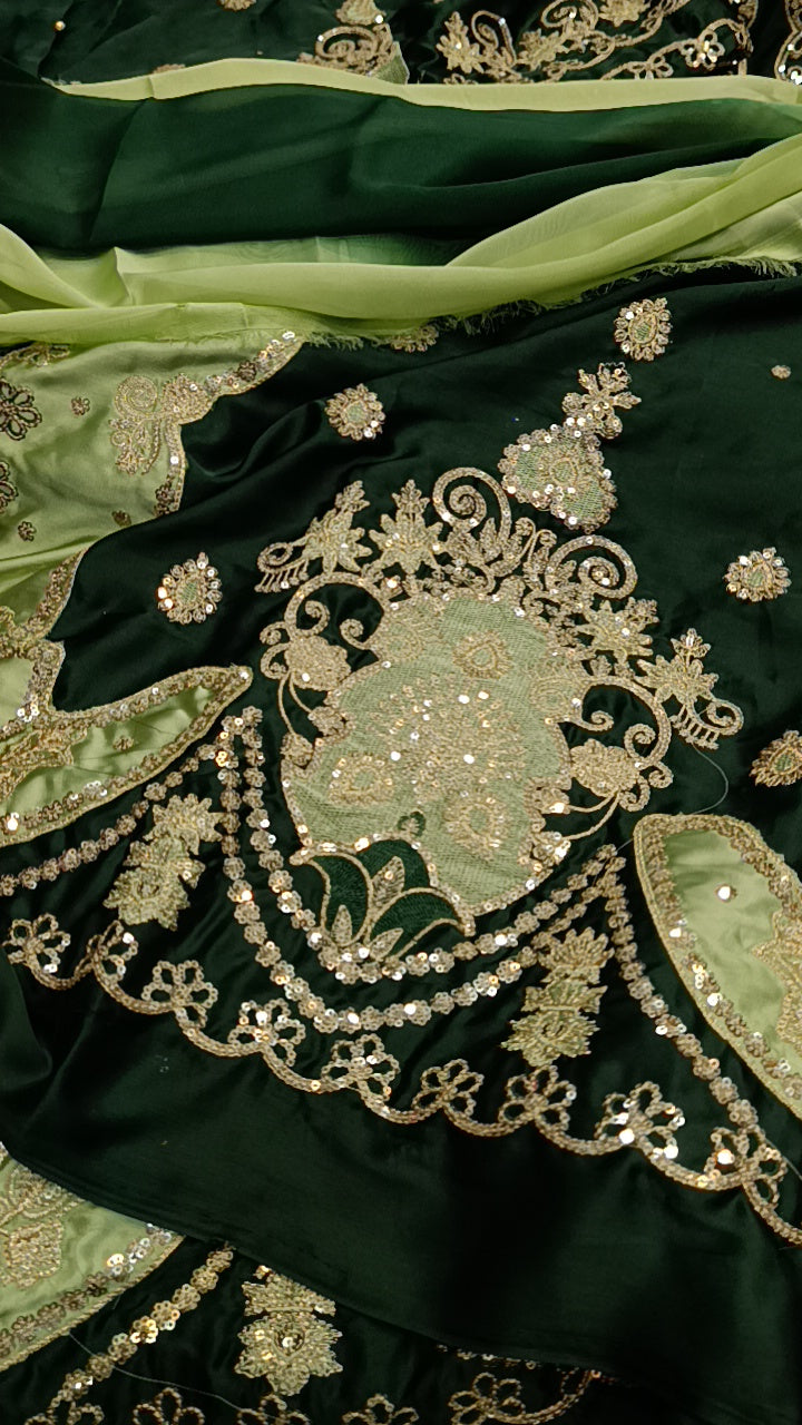3pc green munawar silk