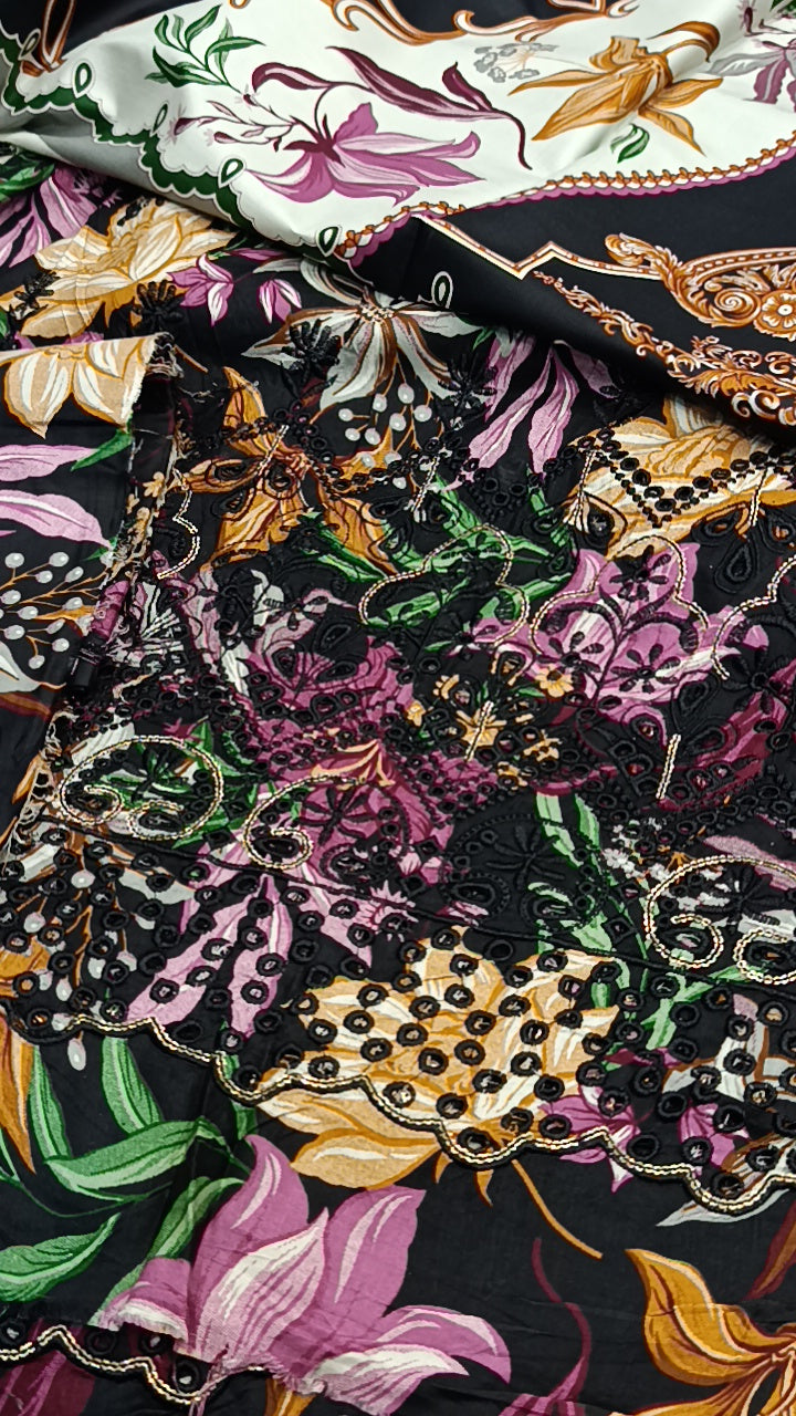 3pc baroque black linen
