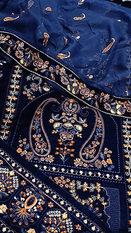 3pc itraaaf navy blue afrozeh velvet