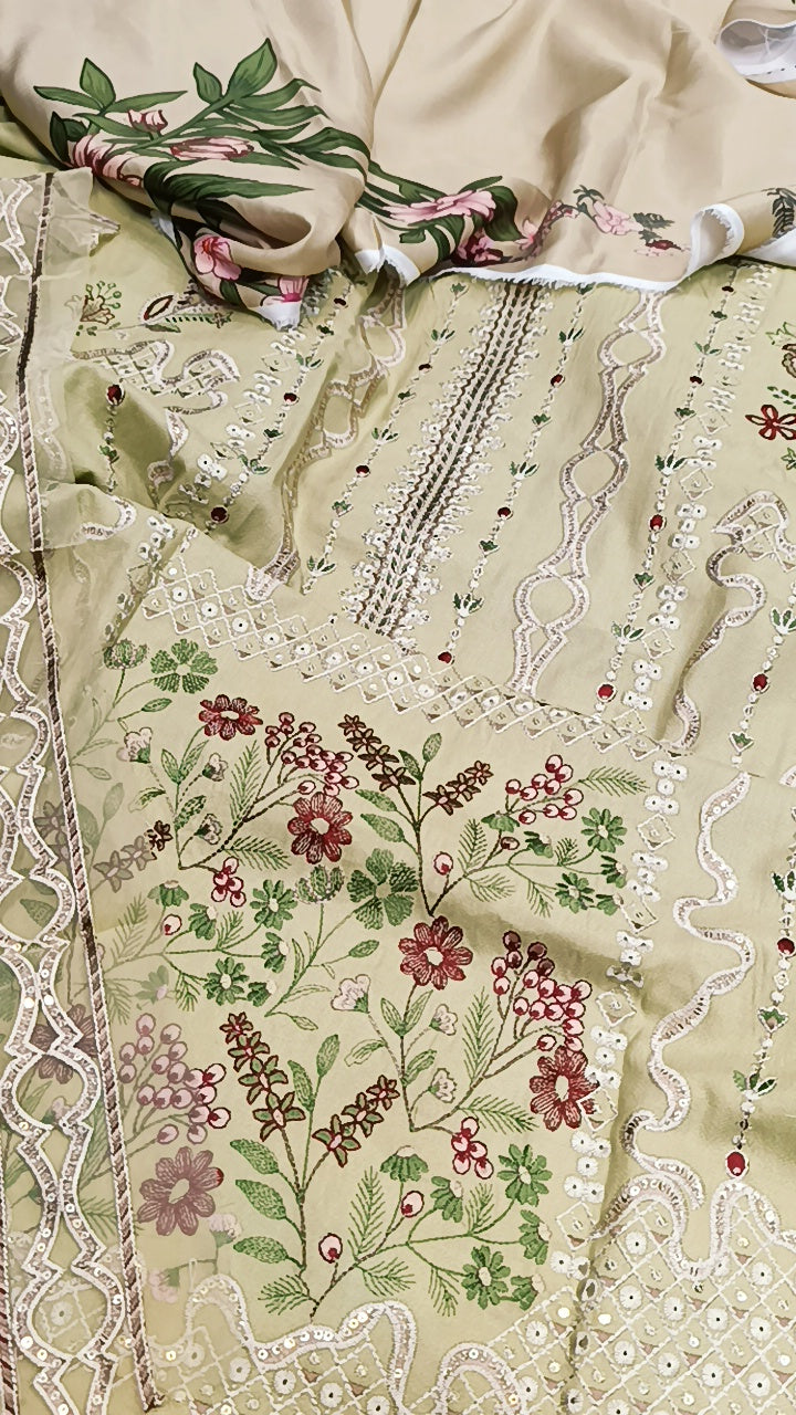 3pc suffuse olive beige  dhankh