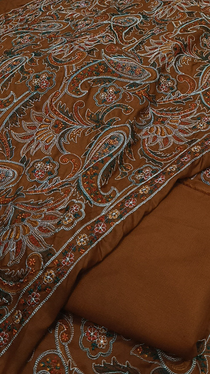 3pc kiyari  shawl rust dhankh