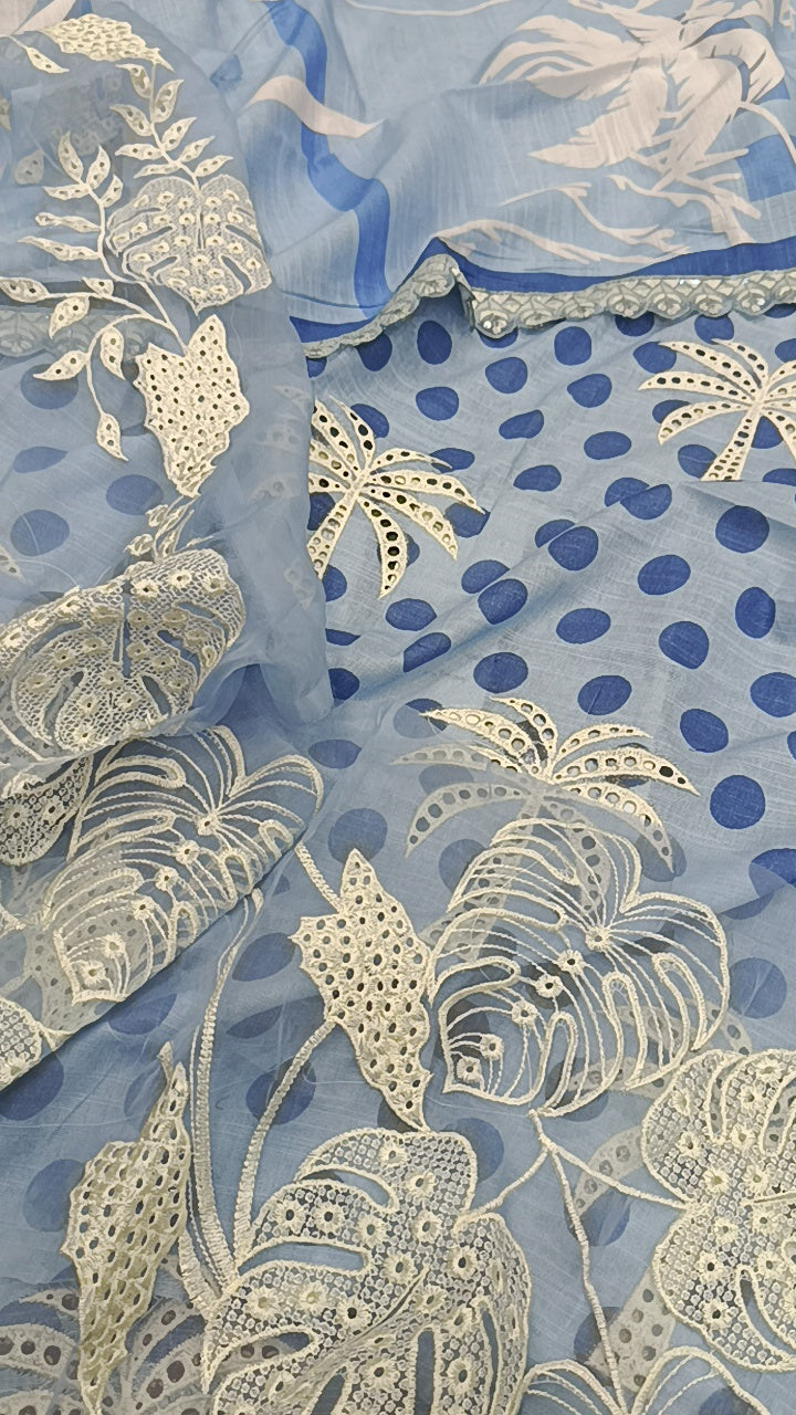 3pc palm polka dot blue  khadder