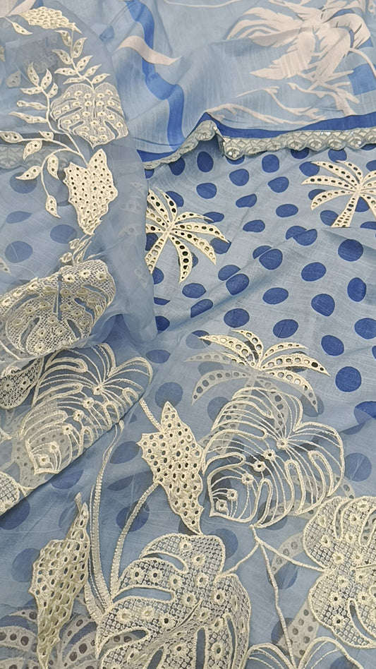3pc palm polka dot blue  khadder
