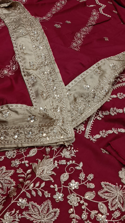 3pc gulnaaar mehroonish dhankh