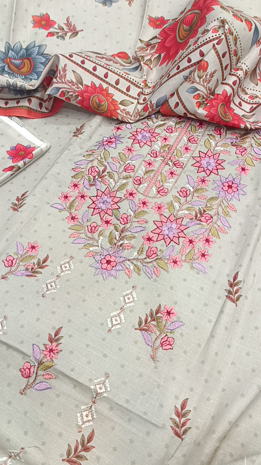 3pc ovel grey pink khaddar