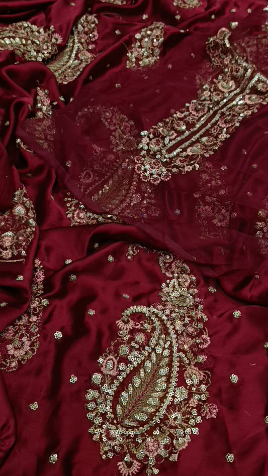 2pc shelling mehroon silk