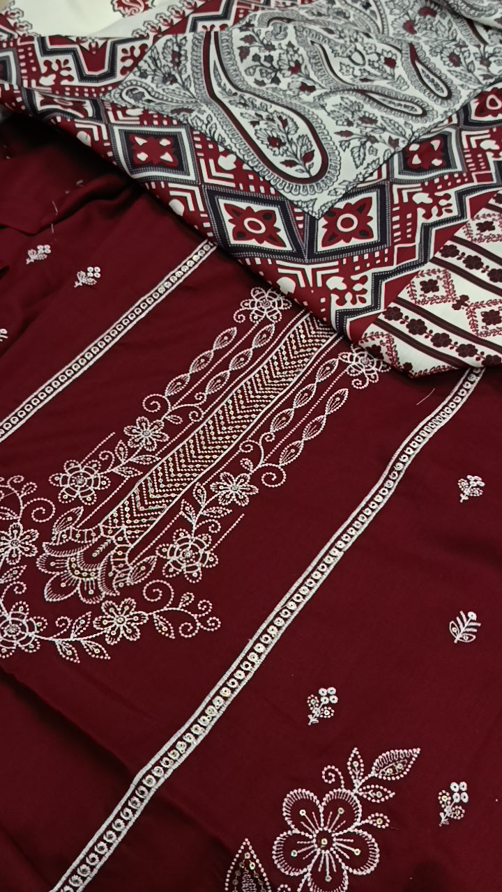 3pc mehroon sehrish dhnakh