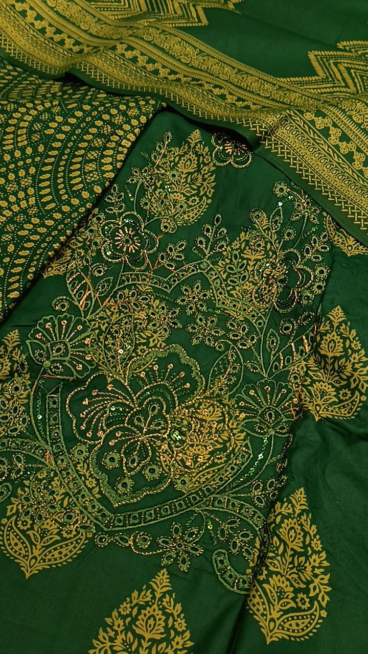 3pc mukesh green dhankh