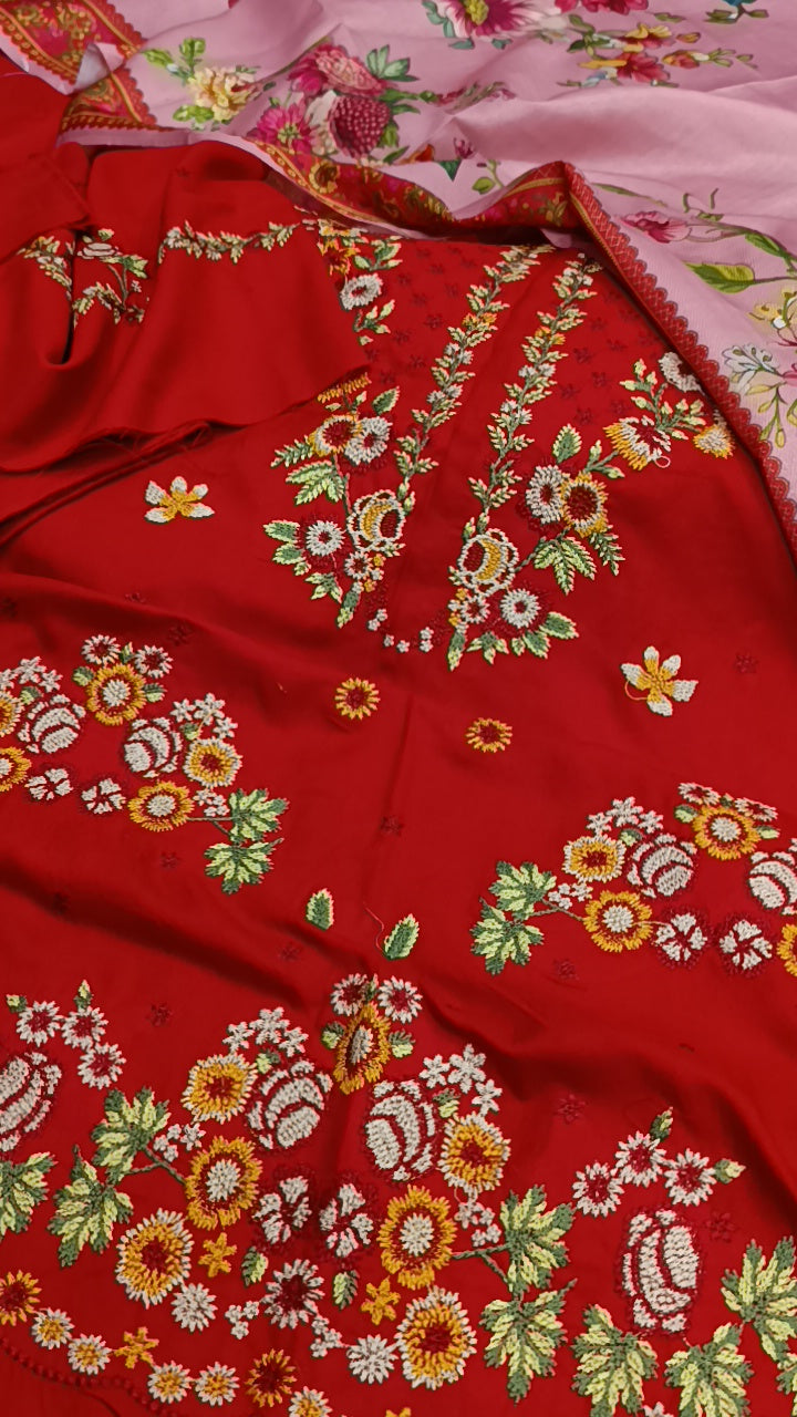 3pc pulkari red cross dhnakh