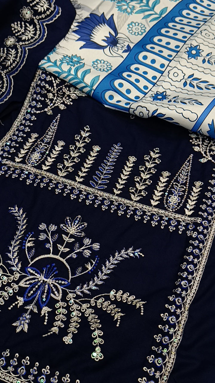 3pc saniya blue dhnakh