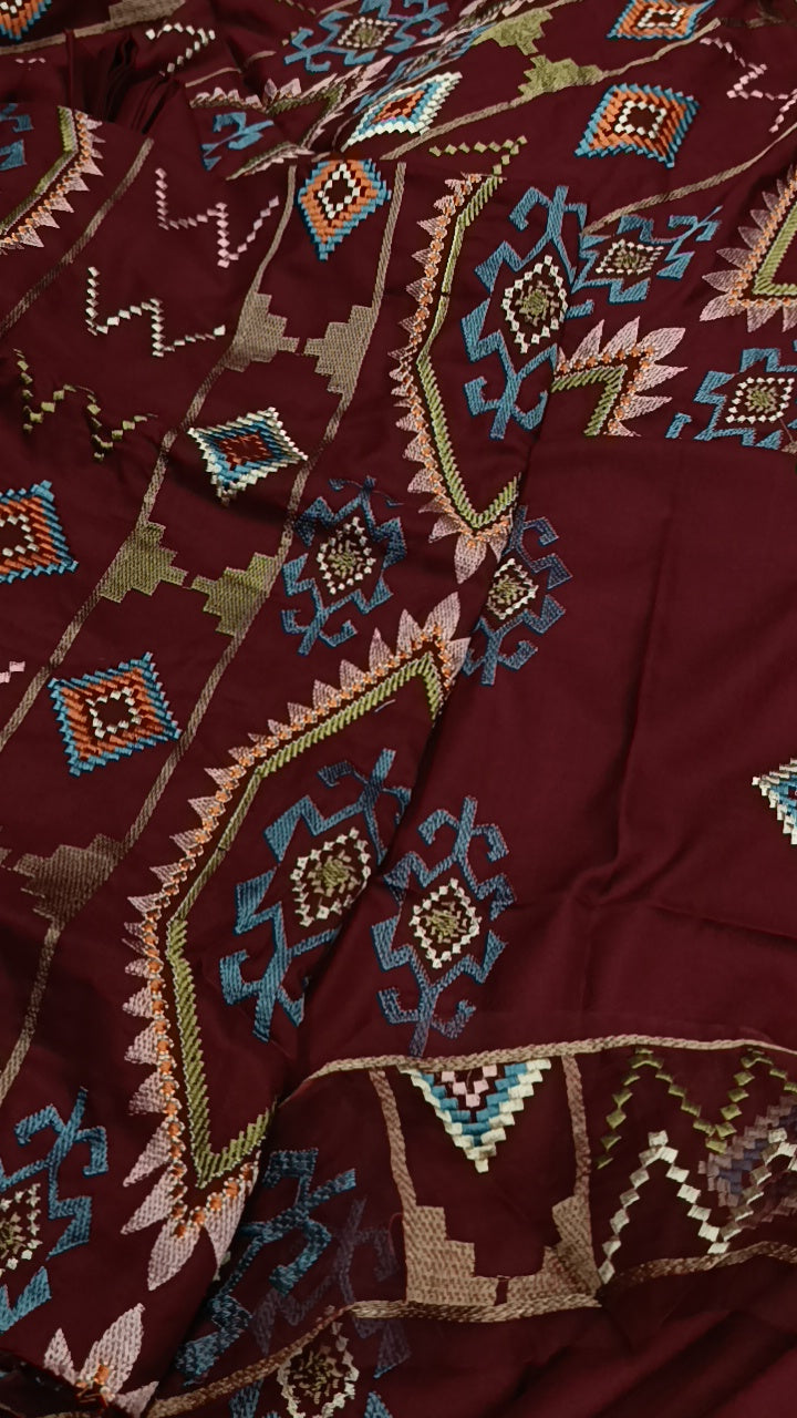 3pc mahveeen mehroon dhnakh