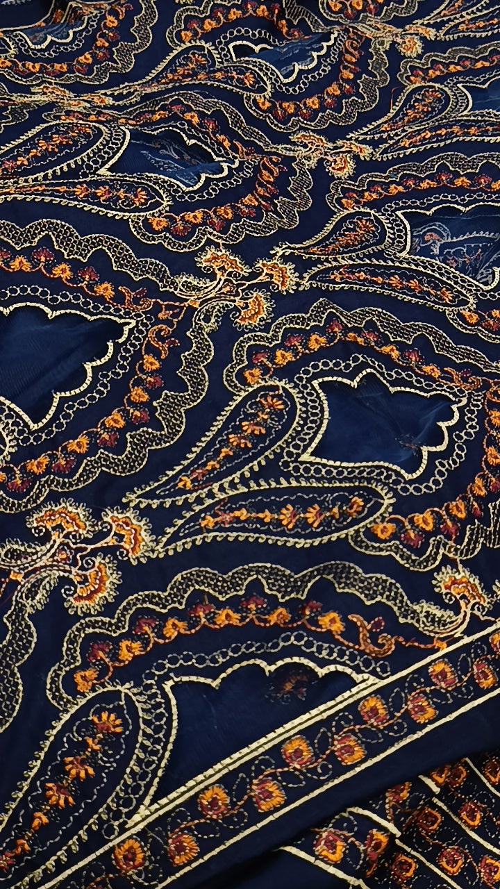 3pc blue treee applic bareeze  net dhankh