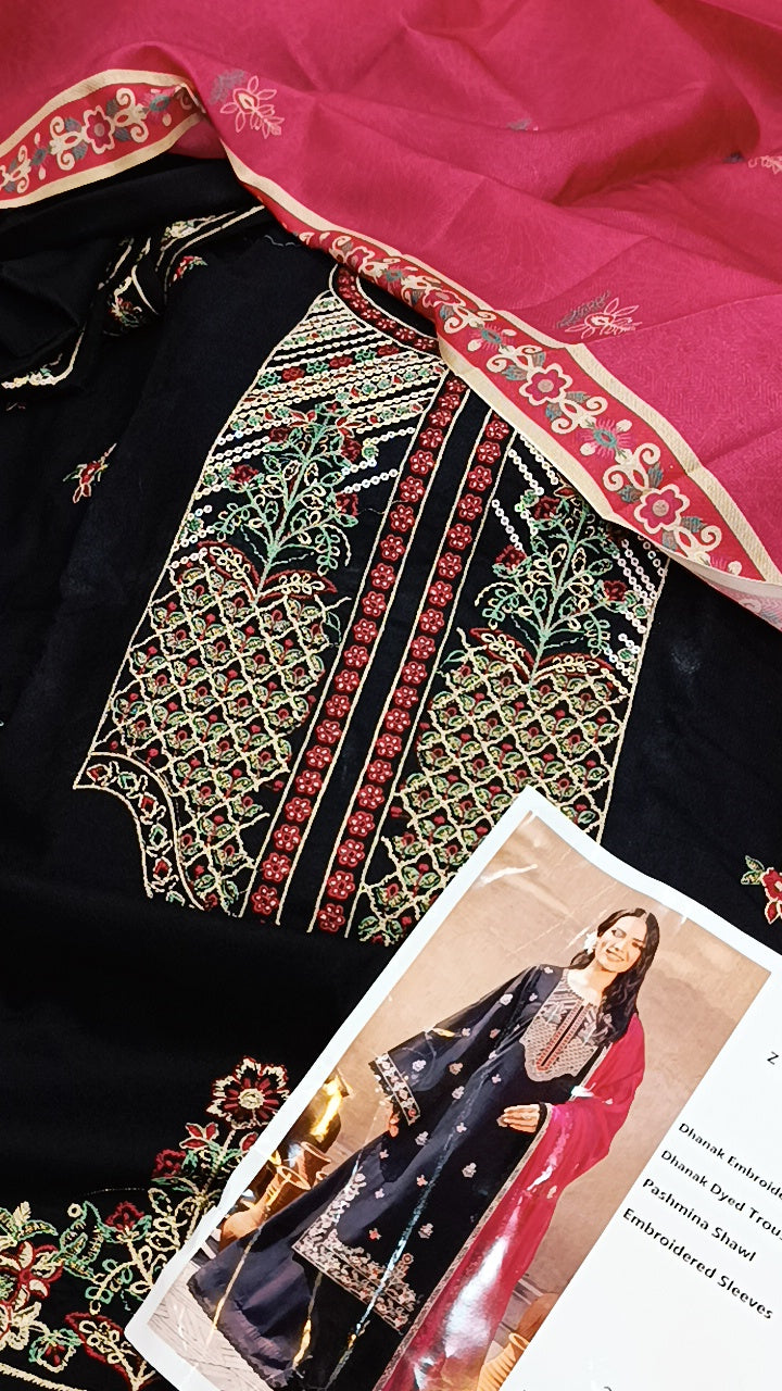 3pc zarposh black multi dhankh