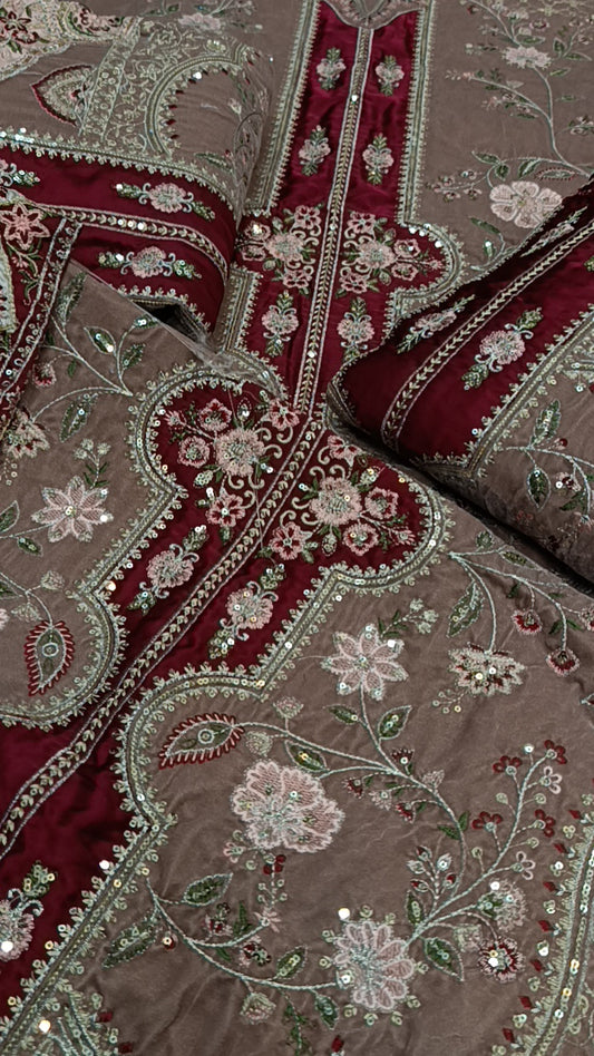 2pc smoky mocha brown ivory velvet