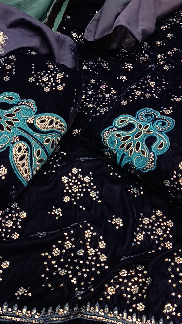 3pc sparklesss navy blue velvet