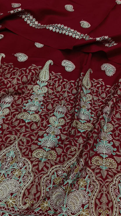 3pc mehroon ambiiii mehal pashmina