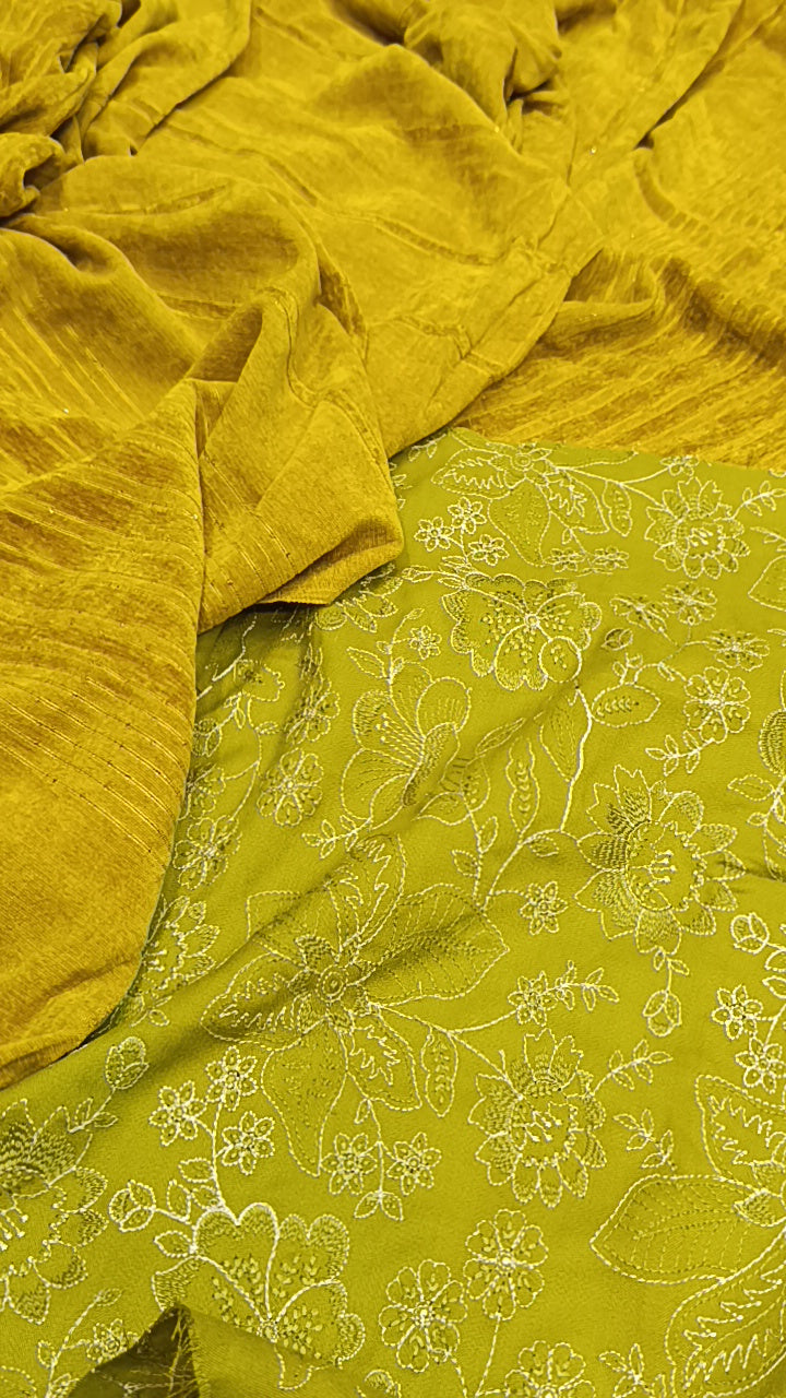 3pc zayra mustard bloom leather dhankh