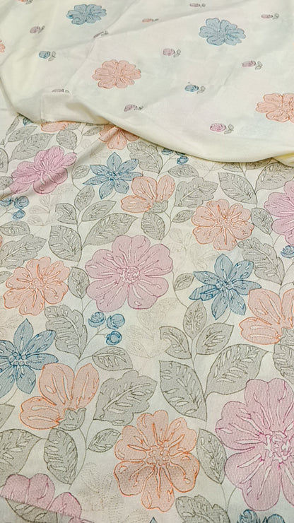3pc off white khadija fancy Embroidered karandi