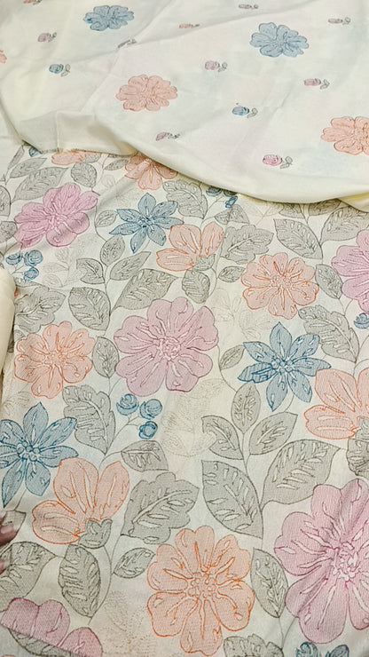 3pc off white khadija fancy Embroidered karandi