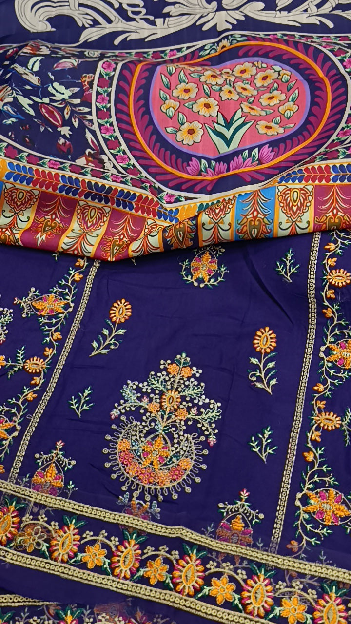 3pc Balochi style purple dhnakh