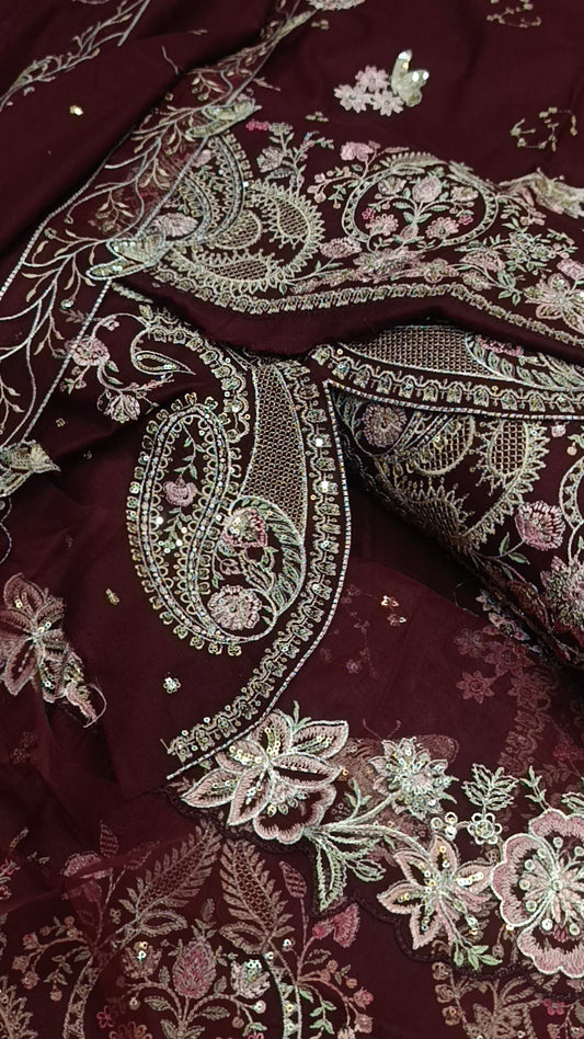 3pc mehroon slitsss boutique karandi