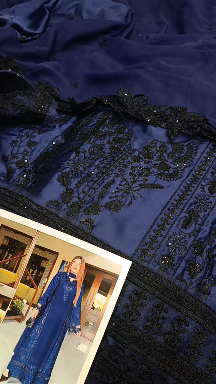 3pc  blue zahra sharyar silk