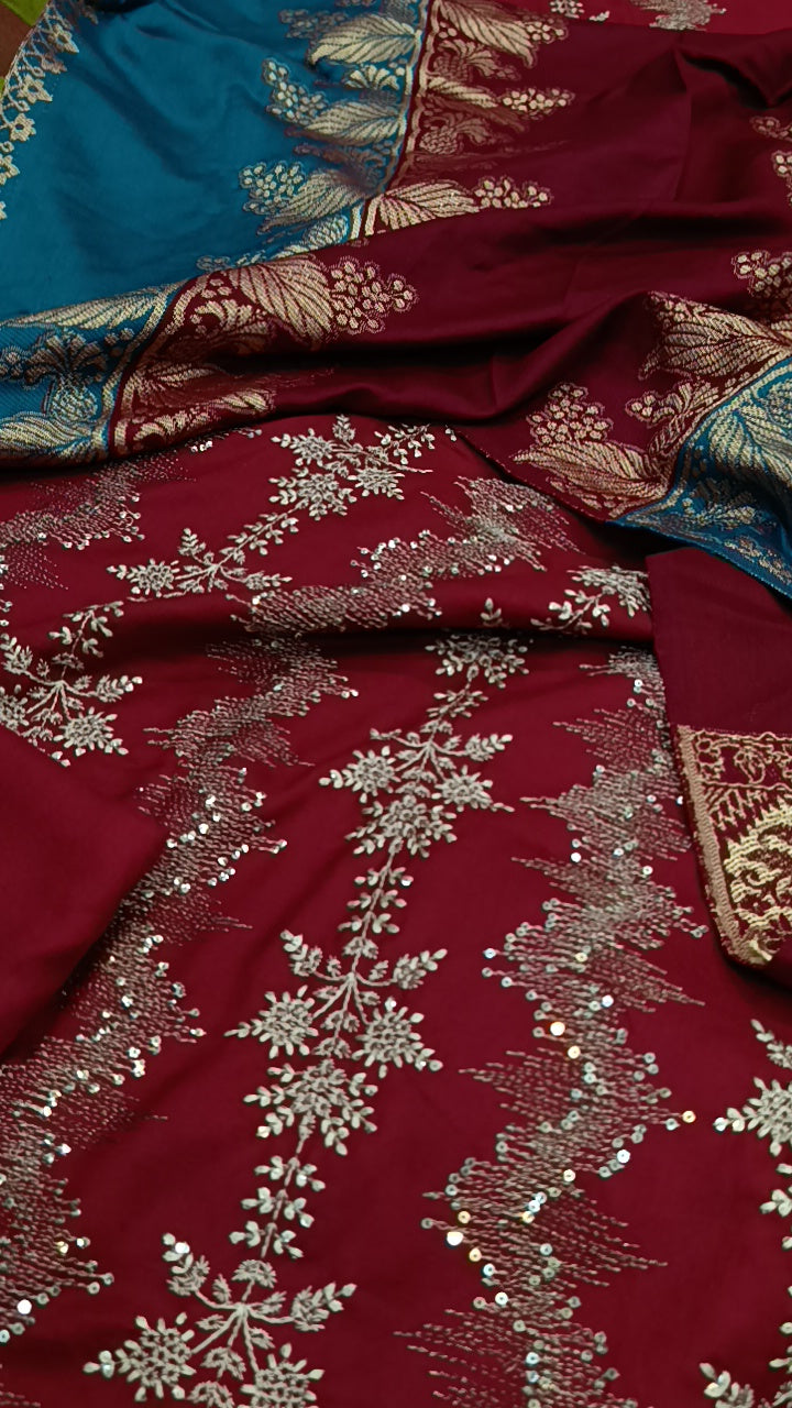 3pc tomato mehroon 4djucard dhnakh