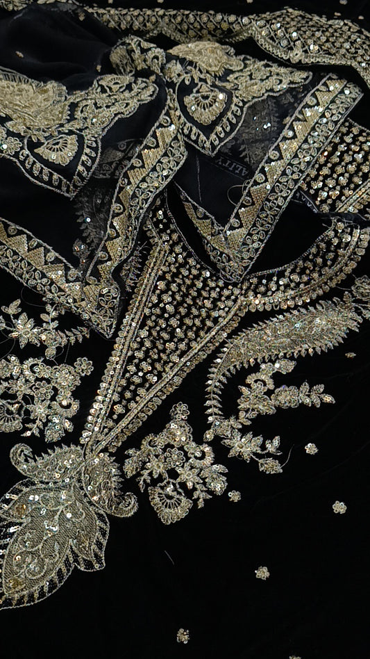 3pc hoorain black velvet
