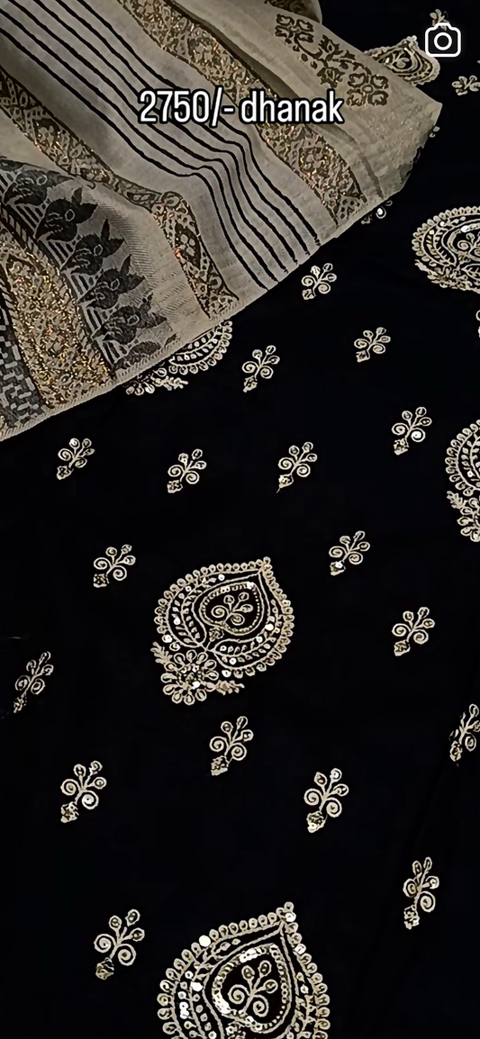 3pc chiniya black dhankh kashmir