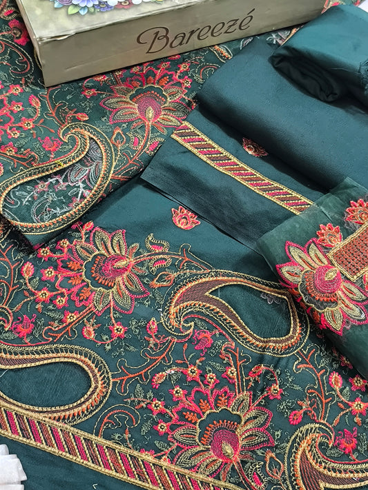 Breeze Replica 3PC Winter Dress Laser Cutwork GREEN MANGO