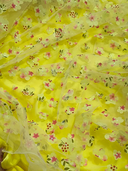 Luxury 3PC Fancy Dress3D YELLOW FLOWER