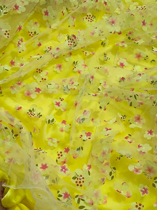 Luxury 3PC Fancy Dress3D YELLOW FLOWER