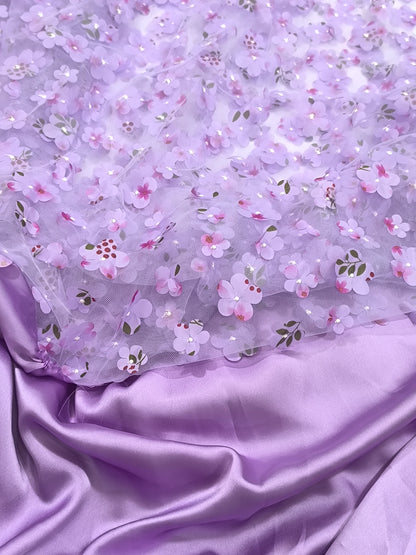 3D FOLWER FANCY 3PC DRESS FANCY  Wear 3D LILAC FLOWER