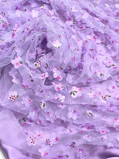 3D FOLWER FANCY 3PC DRESS FANCY  Wear 3D LILAC FLOWER