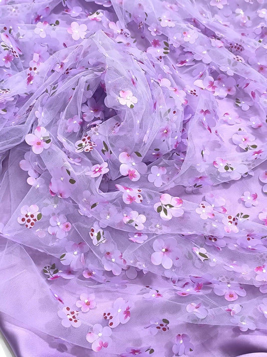 3D FOLWER FANCY 3PC DRESS FANCY  Wear 3D LILAC FLOWER