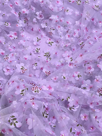 3D FOLWER FANCY 3PC DRESS FANCY  Wear 3D LILAC FLOWER