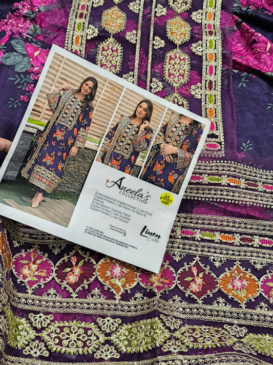 3PC Linen Dress Replica of Aneelas – SABYASACHI PURPLE