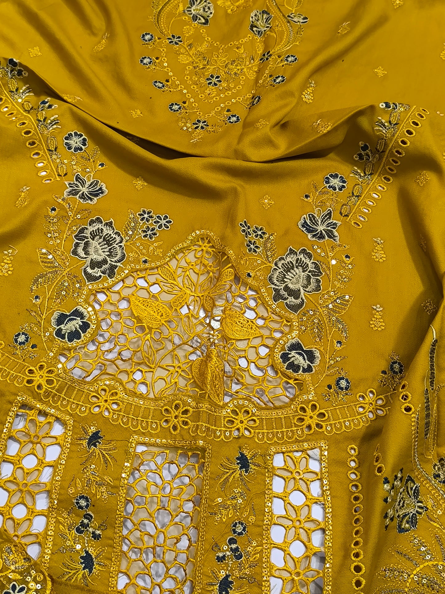 Premium Dhanak 3PC Suit for Women with Imported 9000 Micro Velvet  Shawl with Cutwork & Velvet Appliqué MUSTURDZINK