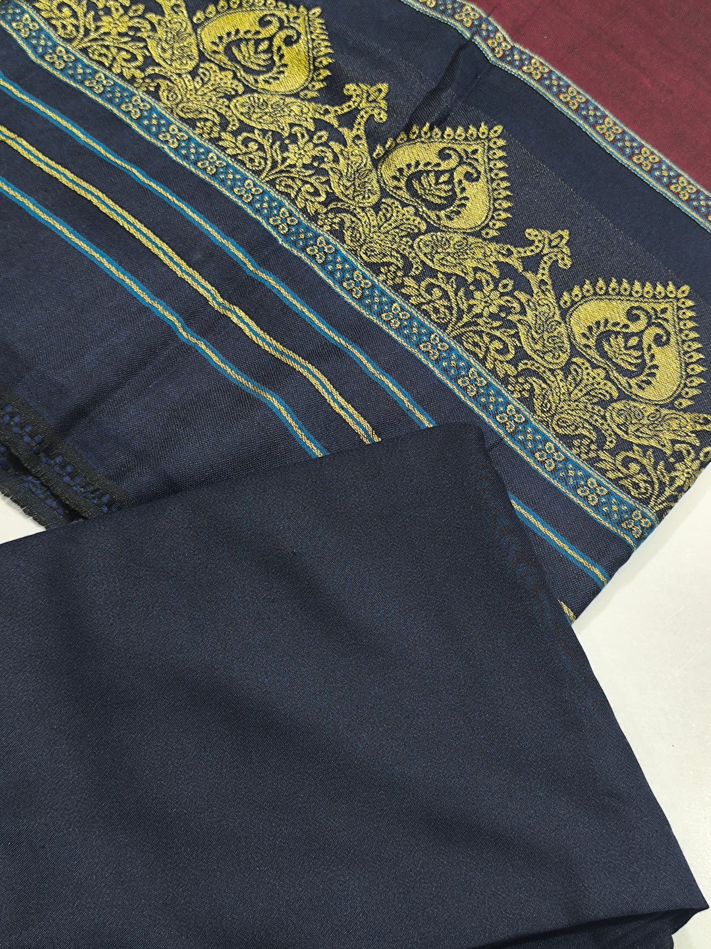 Plain 5M Dhanak Shirt & Trouser with 4D Rangoli Shawl – Replica of J NAVY BLUE