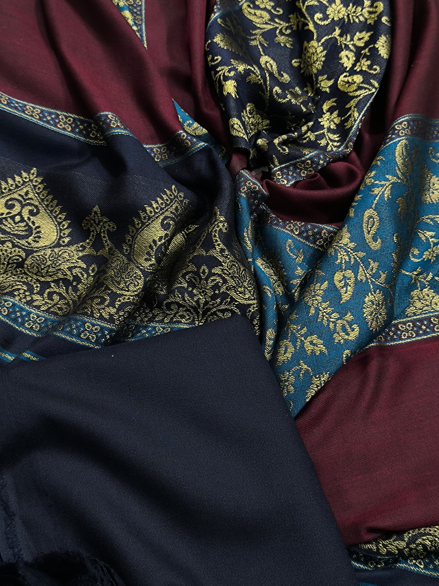 Plain 5M Dhanak Shirt & Trouser with 4D Rangoli Shawl – Replica of J NAVY BLUE