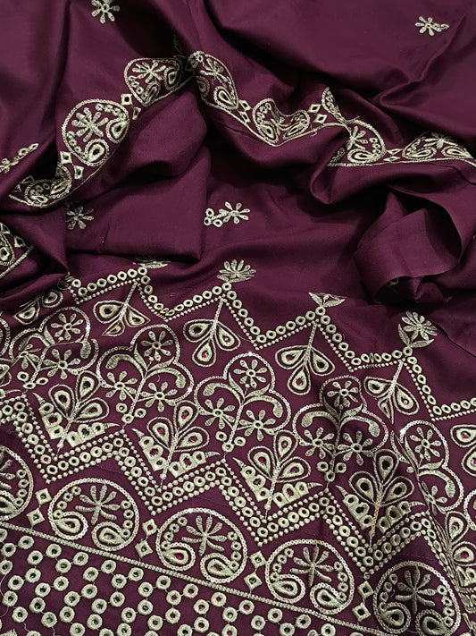 Elegant 3PC Dhanak Embroidered Suit for Women STRUCK MAROON