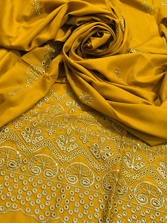 Elegant 3PC Dhanak Embroidered Suit for Women STRUCK GOLDEN