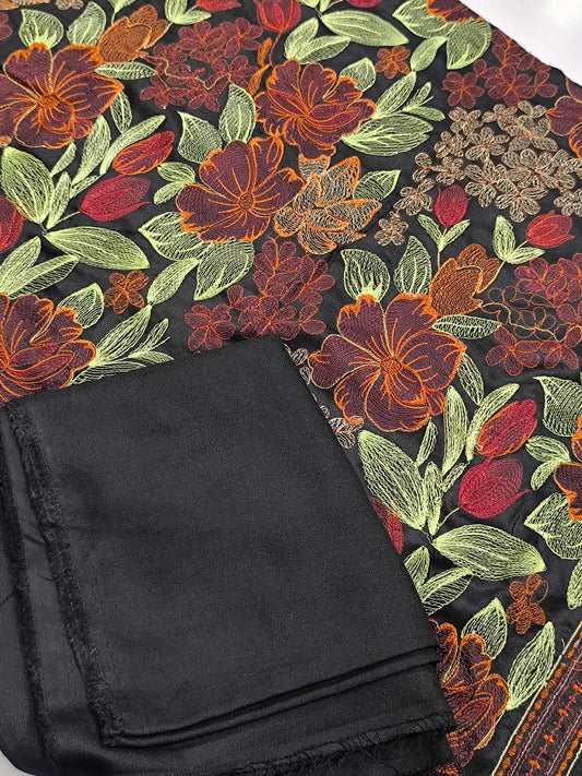 Breeze 5 METER DHANAK WITH Heavy Embroidered Shawl PATA BLACK
