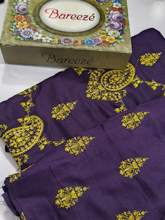 Breeze Replica 3PC Dhanak Suit for Women – Heavy Embroidered shawl paan jaal PURPLE