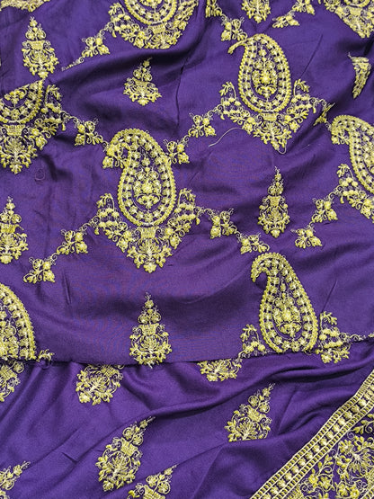 Breeze Replica 3PC Dhanak Suit for Women – Heavy Embroidered shawl paan jaal PURPLE
